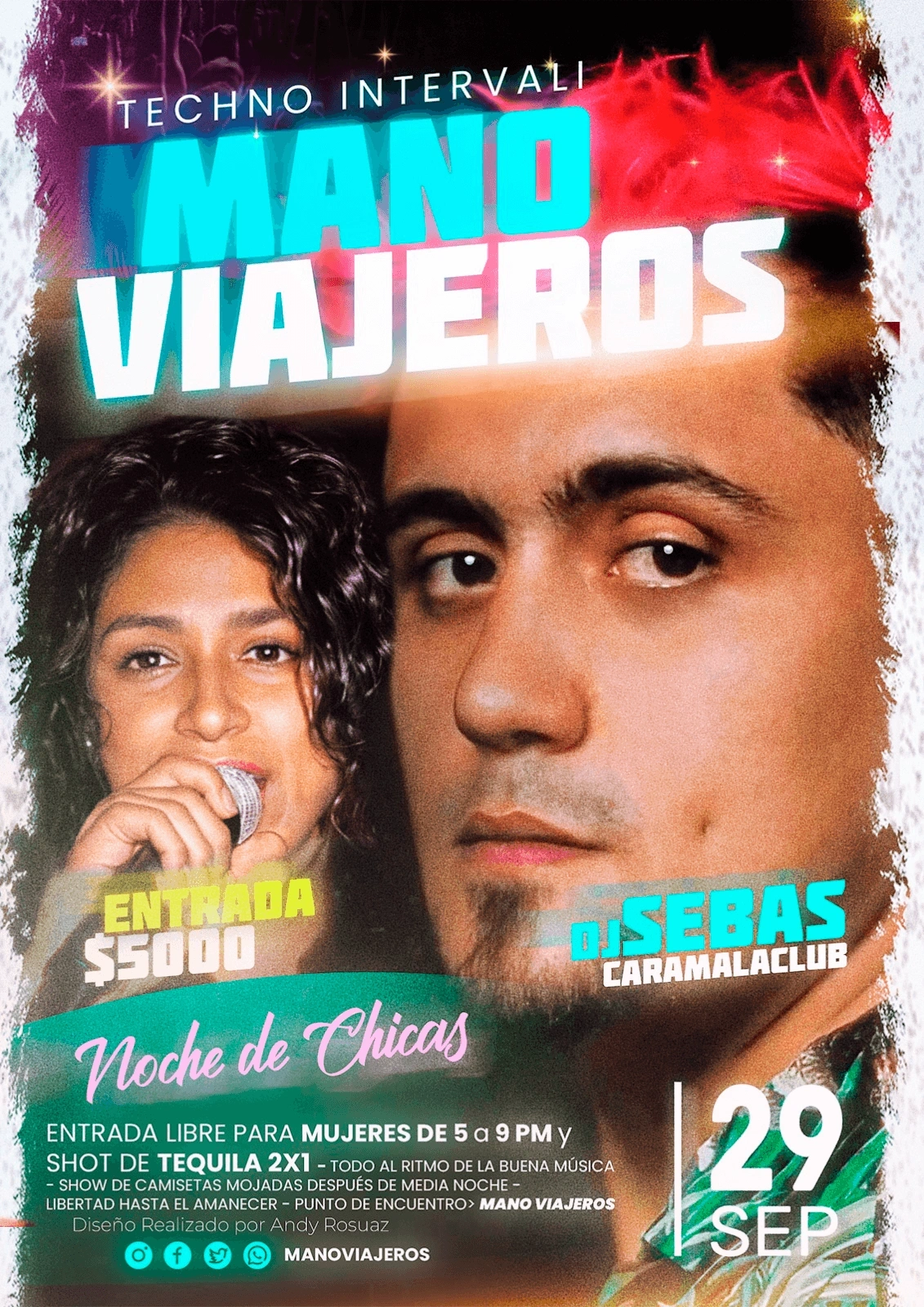 Diseno flyer mano viajeros noche de chicas — Andrés Rodríguez Suazo